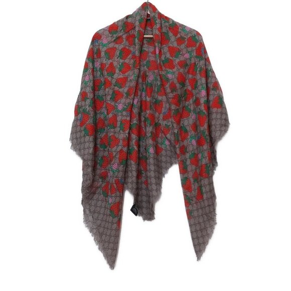 GUCCI - Beige Red Multi Rayon Silk Scarf 487-070925 - Picture 1 of 8